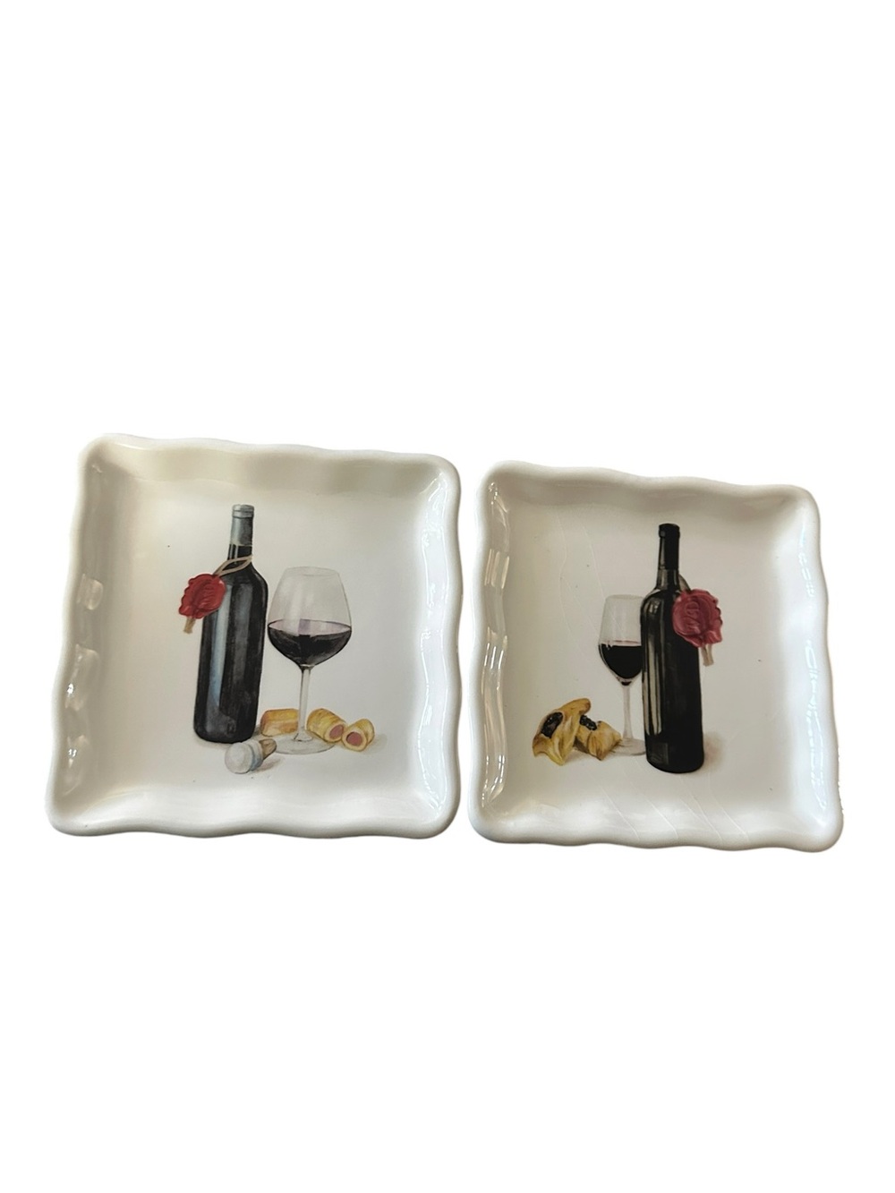 Effetti Ceramic Wine Bottle & Glass Square Serving Dishes - White